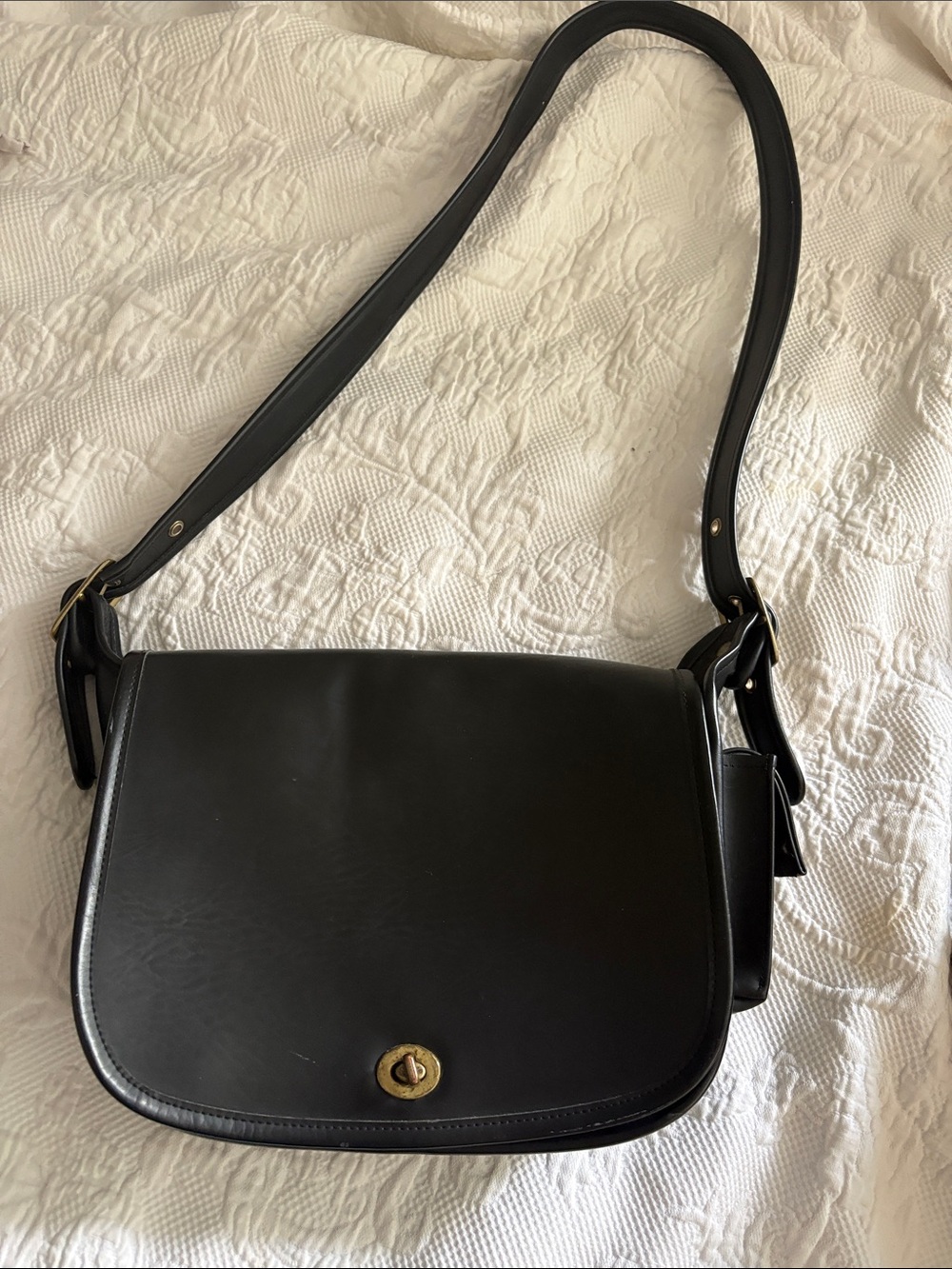 Hunt Club Black Leather Crossbody with Gold Turn-Lock
